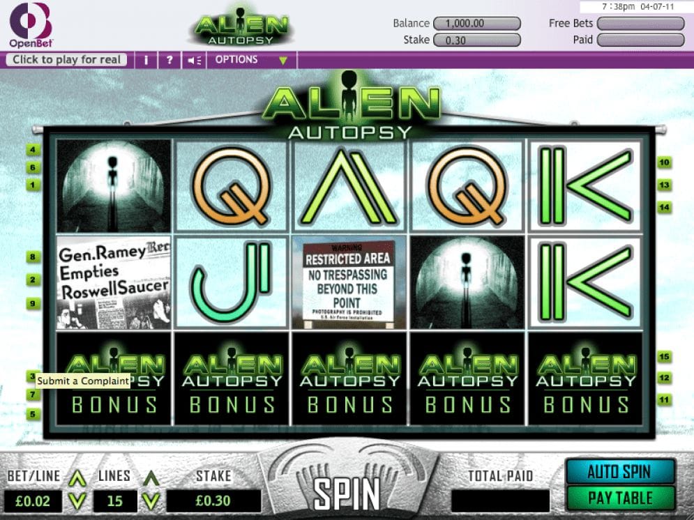 Alien Autopsy Alien Autopsy Geldspielautomat